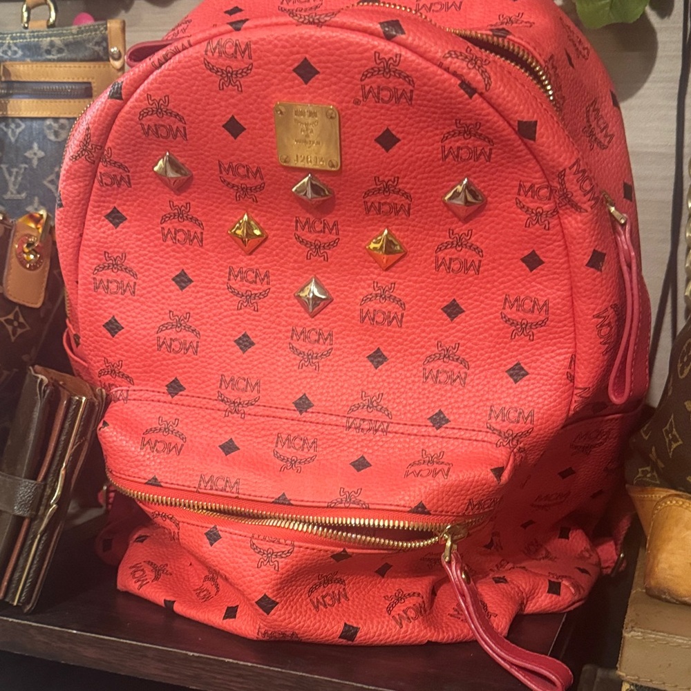 MCM Coral Studded Backpack